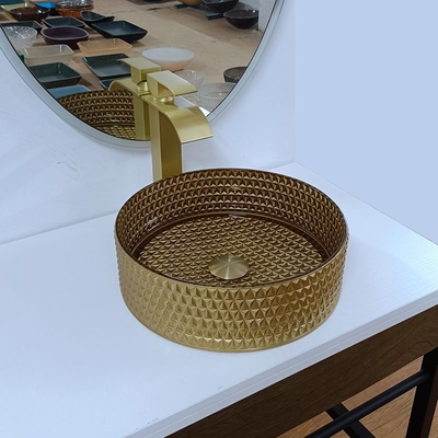 Bassin en verre Crystal Bathroom de Diamond Table Top Bowl Wash d'évier de navire d'or rond