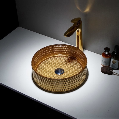 Bassin en verre Crystal Bathroom de Diamond Table Top Bowl Wash d'évier de navire d'or rond