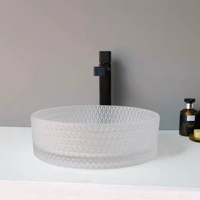 Vanité acide 12mm Crystal Diamond à extrémité élevé de Matt Glass Vessel Basins Bathroom