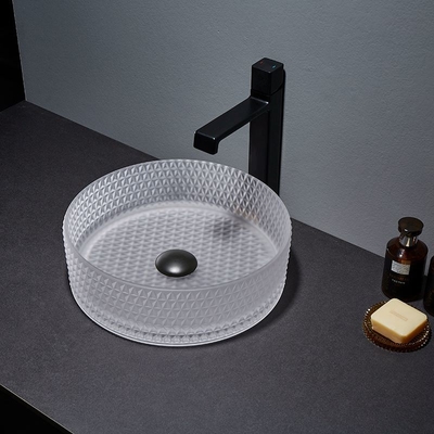 Vanité acide 12mm Crystal Diamond à extrémité élevé de Matt Glass Vessel Basins Bathroom