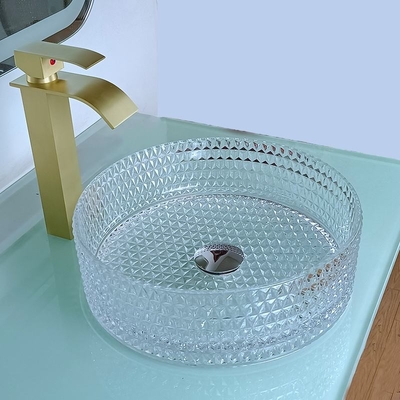 le lavabo de main de dessus de Tableau de 12mm 15,5 avancent la cuvette petit à petit transparente de Crystal Round Bathroom Sink Basin