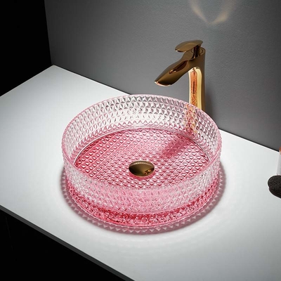 Salle de bains en verre ronde inférieure de cuvette d'évier de rose taille de 15 pouces 15,8 pouces