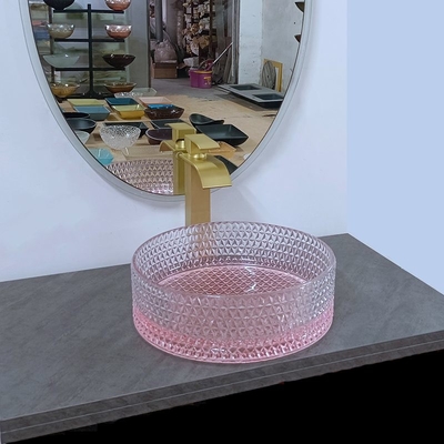 Salle de bains en verre ronde inférieure de cuvette d'évier de rose taille de 15 pouces 15,8 pouces