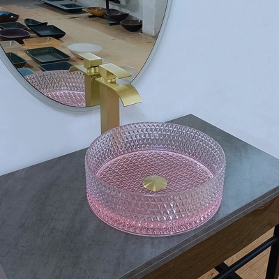 Salle de bains en verre ronde inférieure de cuvette d'évier de rose taille de 15 pouces 15,8 pouces