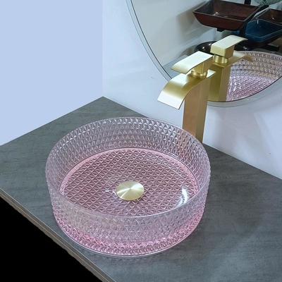 Salle de bains en verre ronde inférieure de cuvette d'évier de rose taille de 15 pouces 15,8 pouces