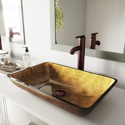 Taille standard rousse de lavabo de dessus de Tableau de Brown de verre trempé d'évier propre facile de navire