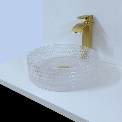 Le navire en verre clair descend le bassin de Crystal Diamond Table Top Round Wash 395 * 395 * 120mm
