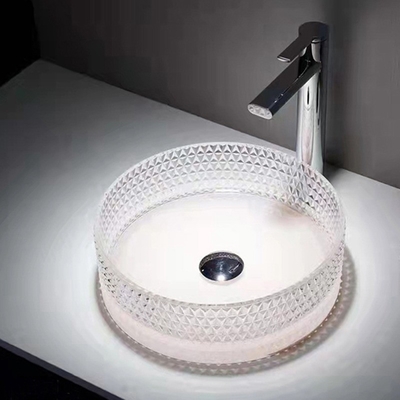 Le navire en verre clair descend le bassin de Crystal Diamond Table Top Round Wash 395 * 395 * 120mm