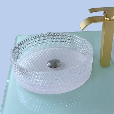 Le navire en verre clair descend le bassin de Crystal Diamond Table Top Round Wash 395 * 395 * 120mm