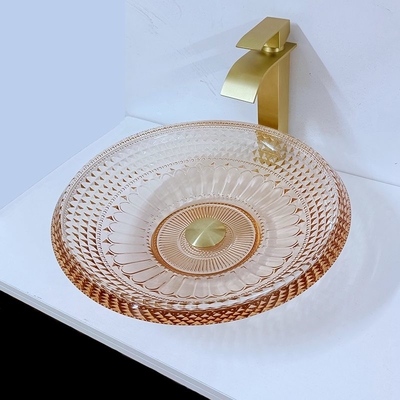 Cuvette ronde Crystal Glass Amber Color Bathroom L450 * W450 de lavabo * H120mm