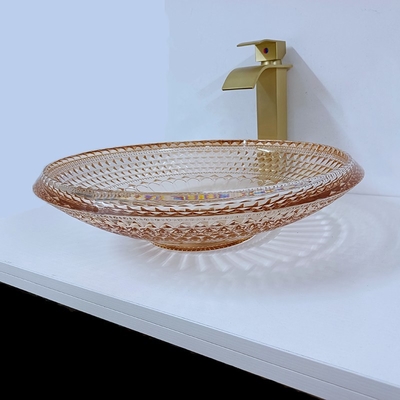 Cuvette ronde Crystal Glass Amber Color Bathroom L450 * W450 de lavabo * H120mm