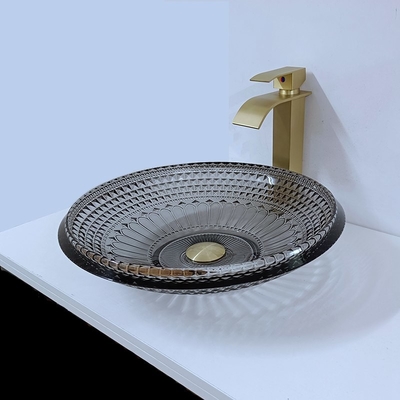 Lavabo peu profond transparent moderne autour de la salle de bains noire d'évier de cuvette de 19mm