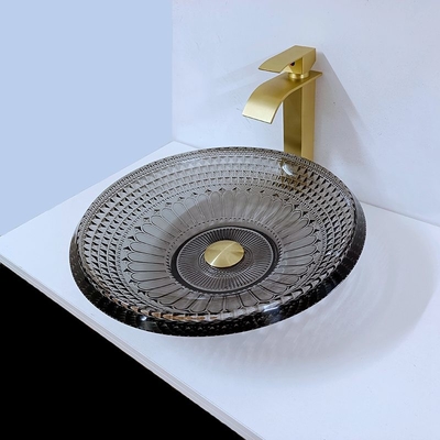 Lavabo peu profond transparent moderne autour de la salle de bains noire d'évier de cuvette de 19mm
