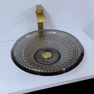 Lavabo peu profond transparent moderne autour de la salle de bains noire d'évier de cuvette de 19mm