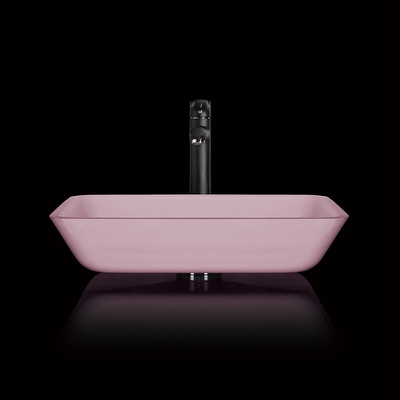 Verre trempé rectangulaire Matt acide de salle de bains de bassins roses de partie supérieure du comptoir