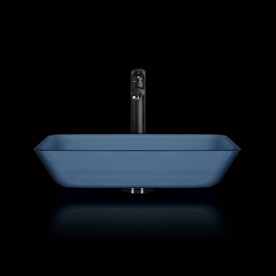 Évier fait main Matt Vessel Light Blue Vanity de verre trempé rectangulaire