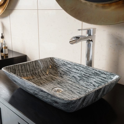 Noir titanique/Gray Bathroom Wash Basins L460 * W330 * évier noir rectangulaire de navire de H105mm