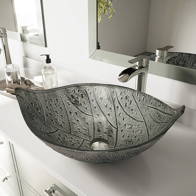 Feuille grand verre trempé ovale formé Gray Countertop d'évier de navire