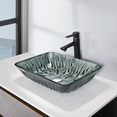 Évier de dessin de vanité de verre trempé de main de fonte de Gray Rectangular Vessel Sink Hot