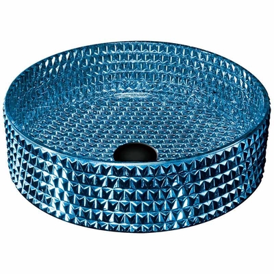 Lavabo en verre moderne bleu plaqué, évier en verre bleu de navire
