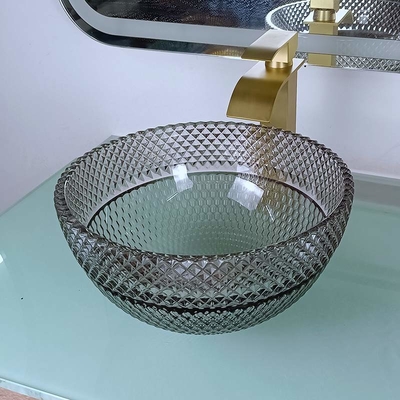 Toilette autour de la salle de bains en verre Crystal Transparent d'évier noir de navire