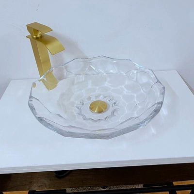 Bassin facetté transparent en verre Shinning d'évier de salle de bains de forme de lavabo