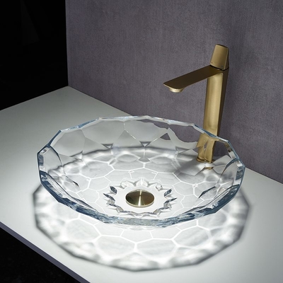 Bassin facetté transparent en verre Shinning d'évier de salle de bains de forme de lavabo