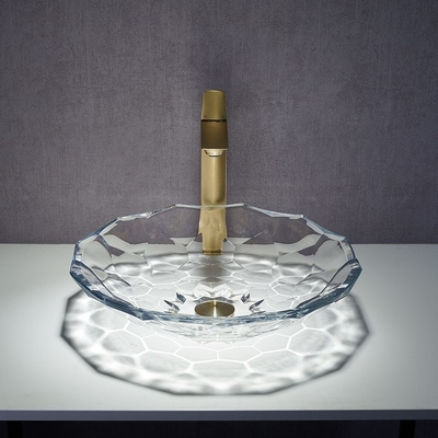 Bassin facetté transparent en verre Shinning d'évier de salle de bains de forme de lavabo