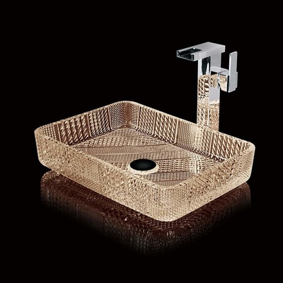 Le navire rectangulaire profond descend la salle de bains Crystal Light Tea Color