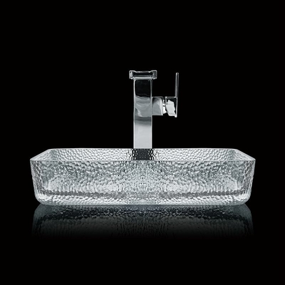 330mm 460mm salle de bain bassin de lavage Table haut de verre peu profond coulée sous pression cristallin clair