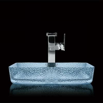 Couleur bleue de l'eau en verre de salle de bains de bassin de partie supérieure du comptoir de rectangle moderne laquée