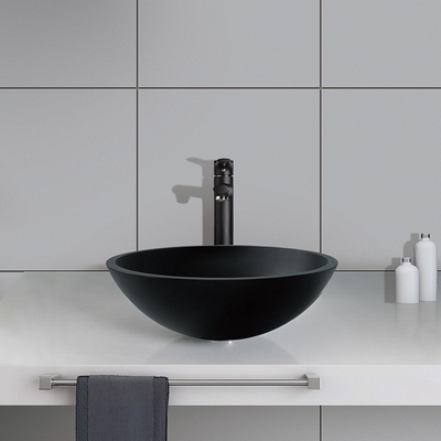 Finition en verre acide de rouille de Matt Black Basin Round Bathroom d'hôtel anti