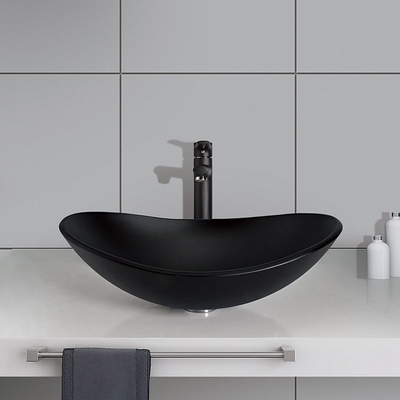 Le lingot forment l'acide Matt Black Vanity Basin Bathroom 540mm que le verre trempé de longueur facile nettoient