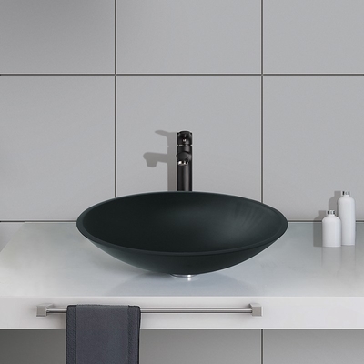 L'évier rond noir ovale de navire a coloré le verre trempé Matt Countertop acide