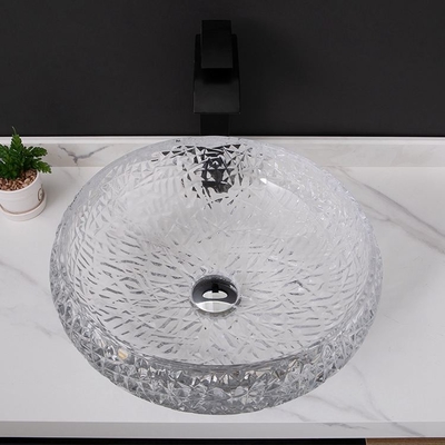 Navire 170mm Crystal Clear Countertop Mounted d'évier de salle de bains de cuvette de rond de forme de boule