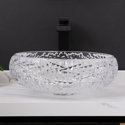 Navire 170mm Crystal Clear Countertop Mounted d'évier de salle de bains de cuvette de rond de forme de boule