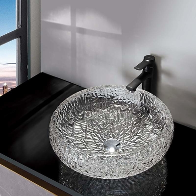 Navire 170mm Crystal Clear Countertop Mounted d'évier de salle de bains de cuvette de rond de forme de boule