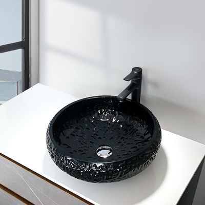 évier noir de navire de salle de bains de taille de 440mm autour de Crystal Ball Shape extérieur laqué