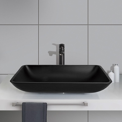 Évier acide de navire de verre trempé de rond de Matt Bathroom Wash Basins Black