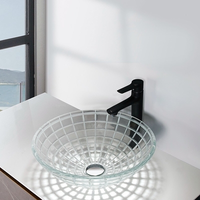 Longueur de la cuvette 420mm de lavabo de verre trempé autour de l'évier en verre de vanité de navire
