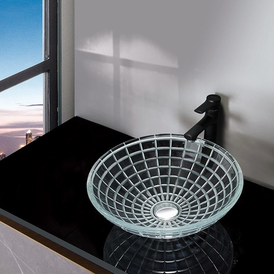 Longueur de la cuvette 420mm de lavabo de verre trempé autour de l'évier en verre de vanité de navire