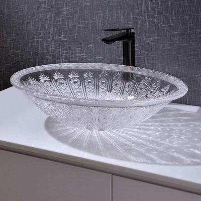 Longueur ovale de Crystal Clear Vanity 530mm de plan de travail de cuvette de lavabo de forme
