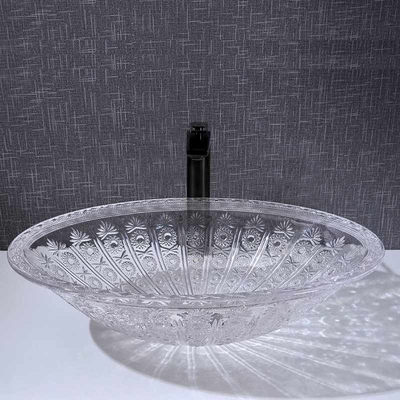 Longueur ovale de Crystal Clear Vanity 530mm de plan de travail de cuvette de lavabo de forme