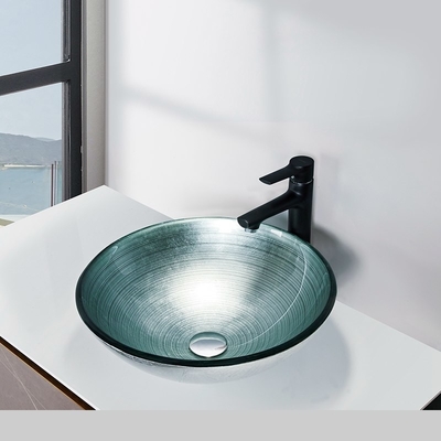 Le navire argenté d'évier de verre trempé a balayé la ligne avec l'aluminium 420 * 420 * 145mm