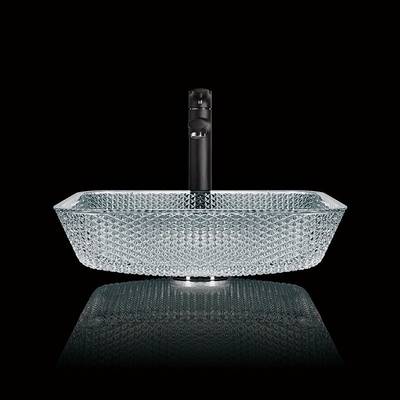 la vanité de partie supérieure du comptoir de longueur de 400mm descend la place de Crystal Clear Glass Vessel Diamond