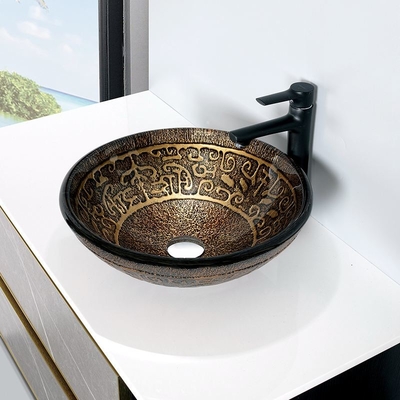 Vanité d'évier de verre trempé de Brown autour de partie supérieure du comptoir de salle de bains de 45mm 12mm