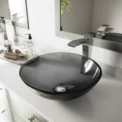 Verre trempé fait main circulaire Gray Vessel Bathroom Sink de lavabo de partie supérieure du comptoir