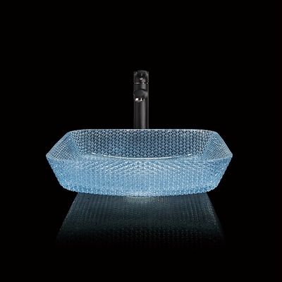 Verre carré bleu Crystal Hand Wash d'évier de salle de bains de navire de l'eau