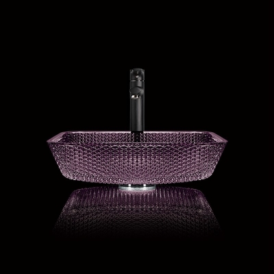La vanité douce de partie supérieure du comptoir descend les éviers en verre de salle de bains de place de Diamond Purple Crystal 12mm
