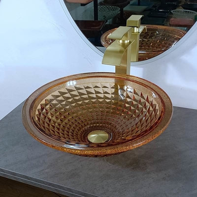 Conception italienne Amber Glass Vessel Sink de cuvette ronde artistique de bassin de vanité